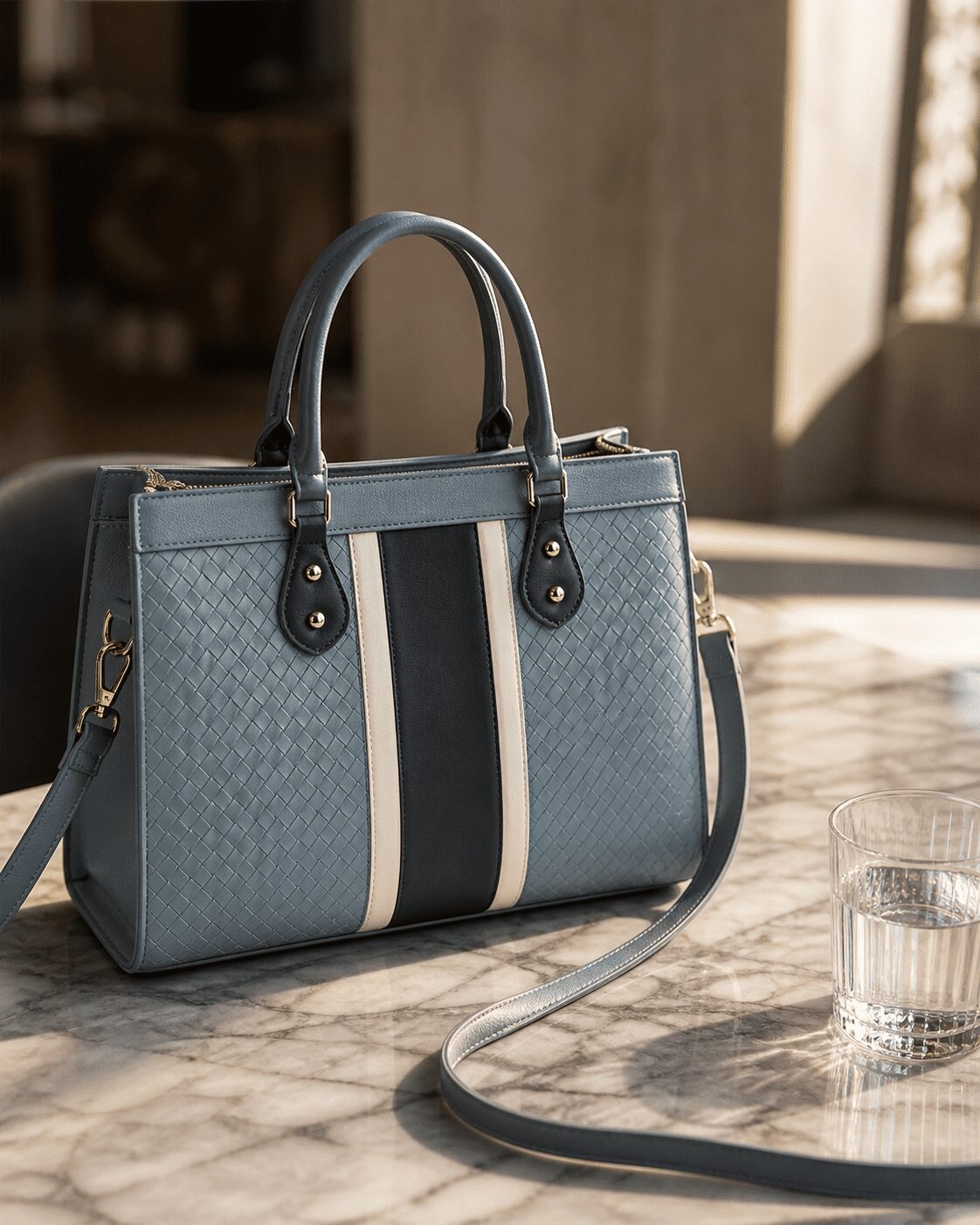 GEMIU Woven Satchel Bag — Dusty Blue