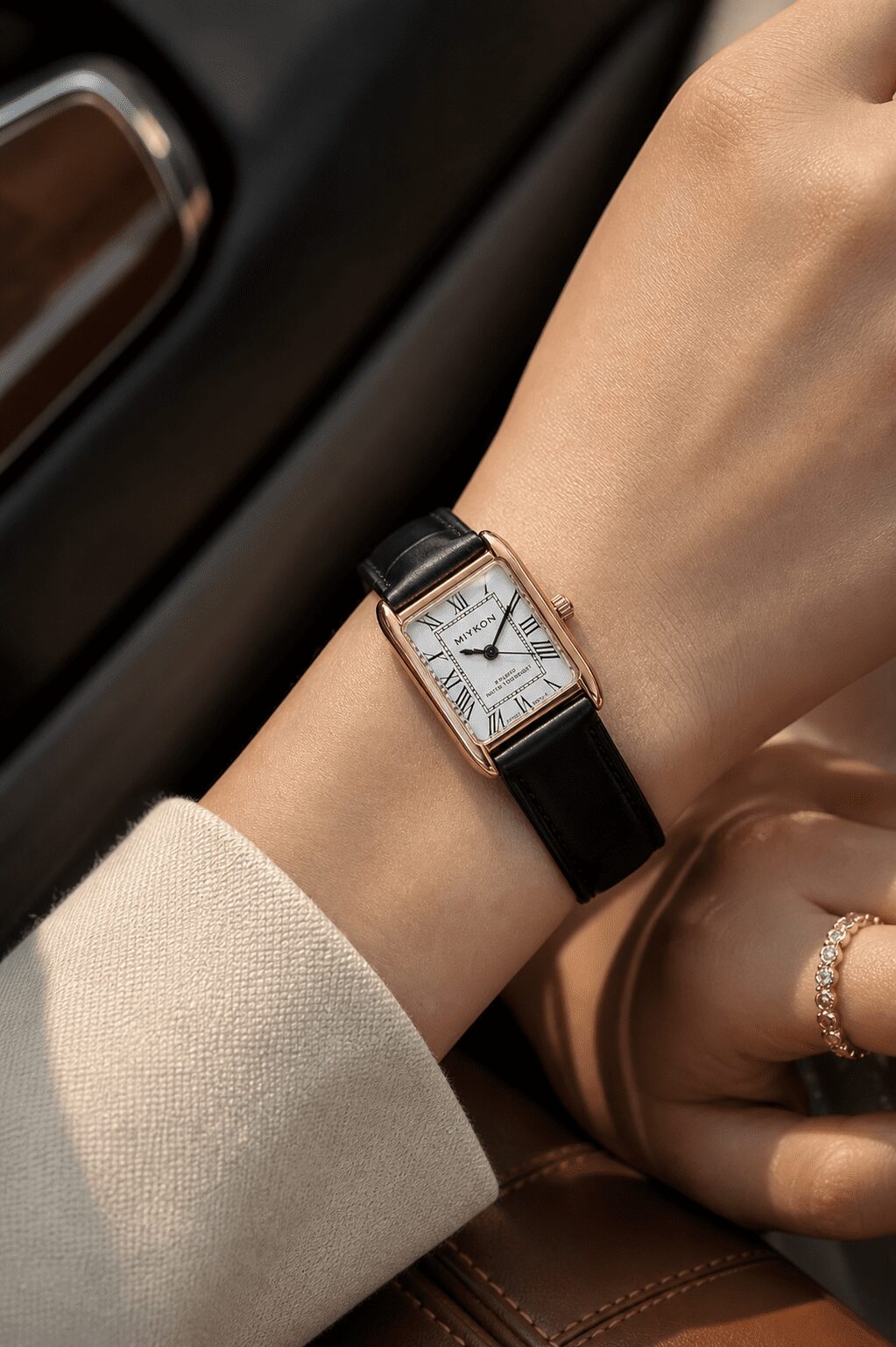 Miykon Tank Watch — Gold Black Leather