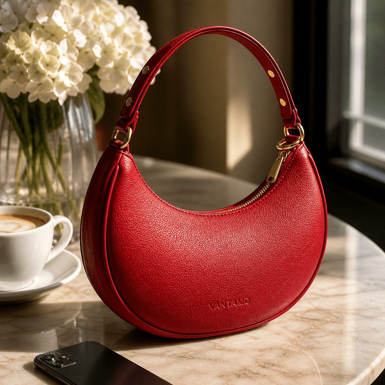 Vantamo Crescent Shoulder Bag — Red