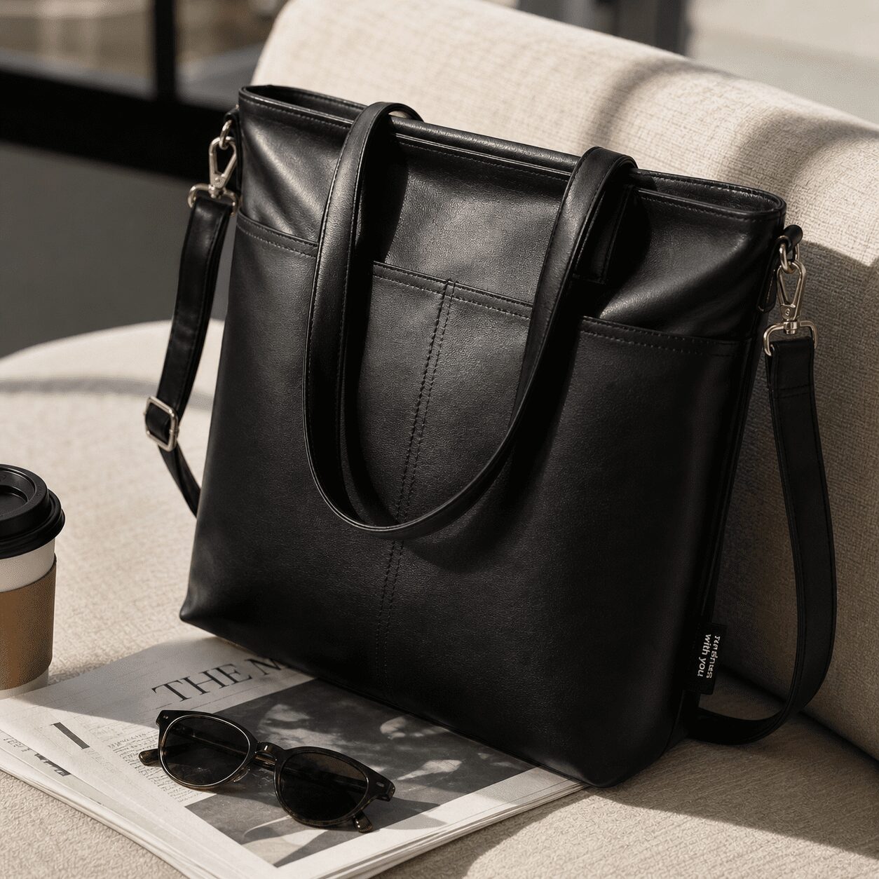 Simple Modern Vegan Leather Tote — Black