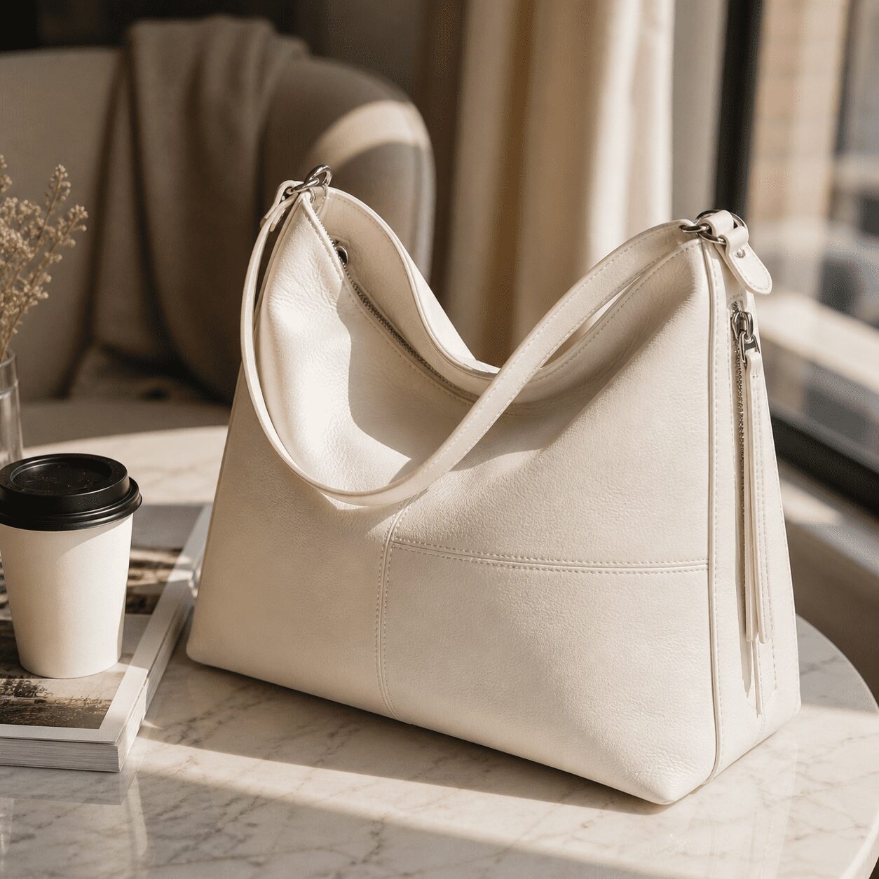 Morriloom Leather Hobo Bag — Ivory
