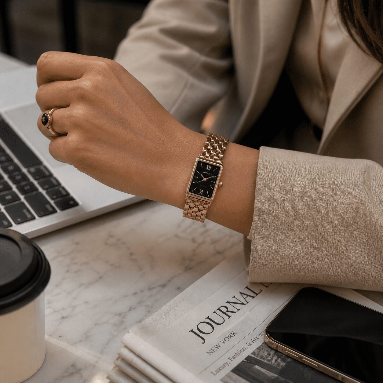 Miykon Rectangular Bracelet Watch — Gold Black