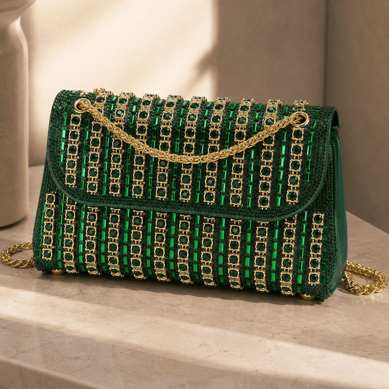 Sweetovo Rhinestone Clutch — Emerald