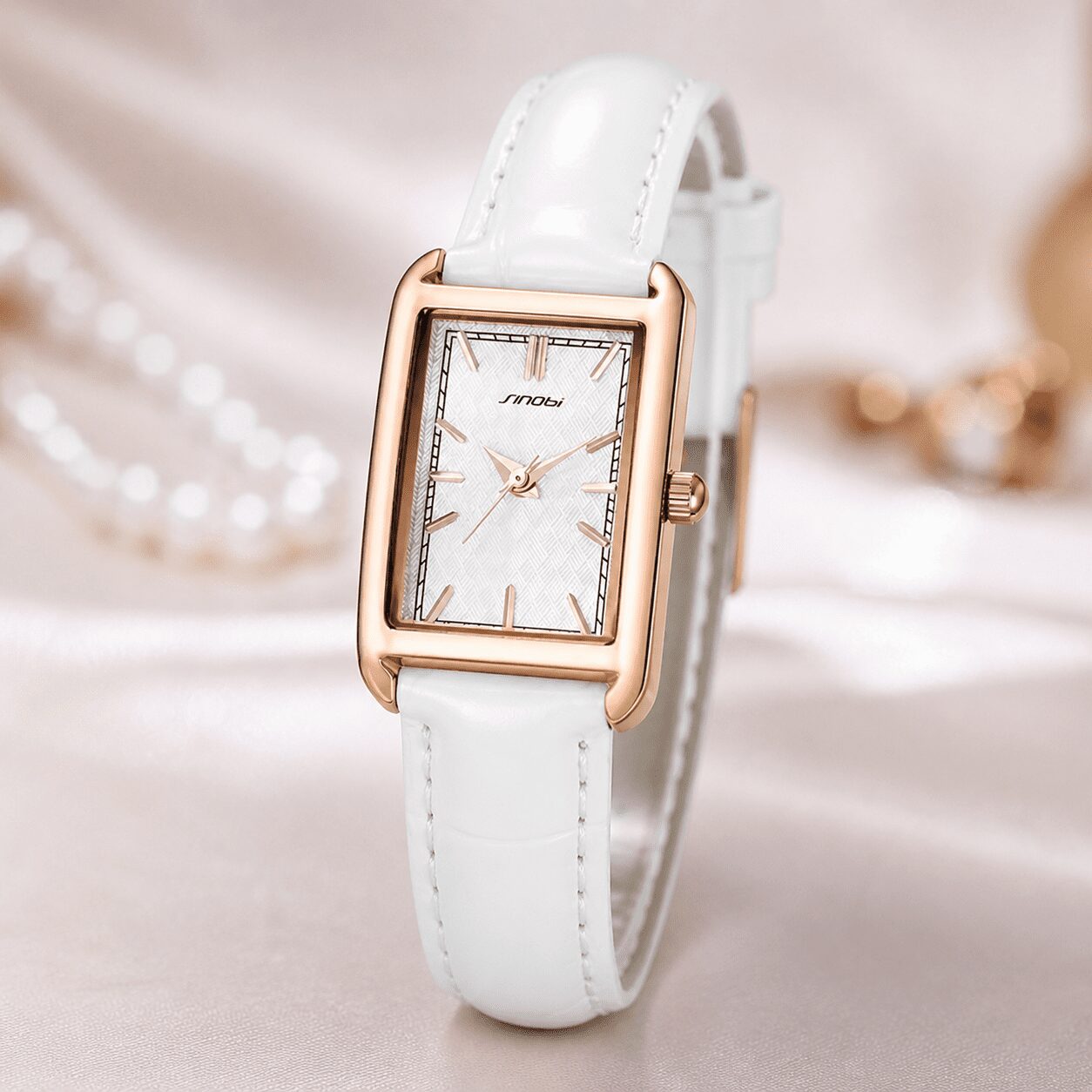 SINOBI Square Watch — White Gold