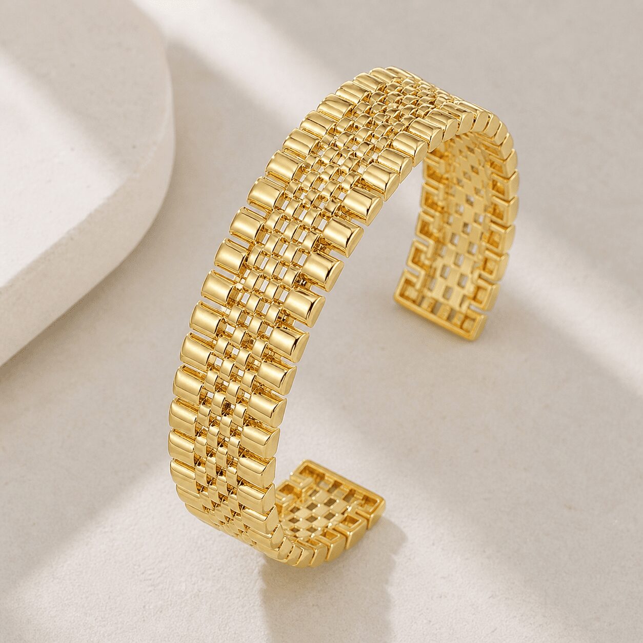 Cuff Bracelet Gold — Textured Wide